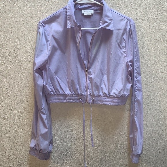Lovers & Friends Lavender Crop zip-up Retro Windbreaker lightweight crop jacket - Picture 3 of 17